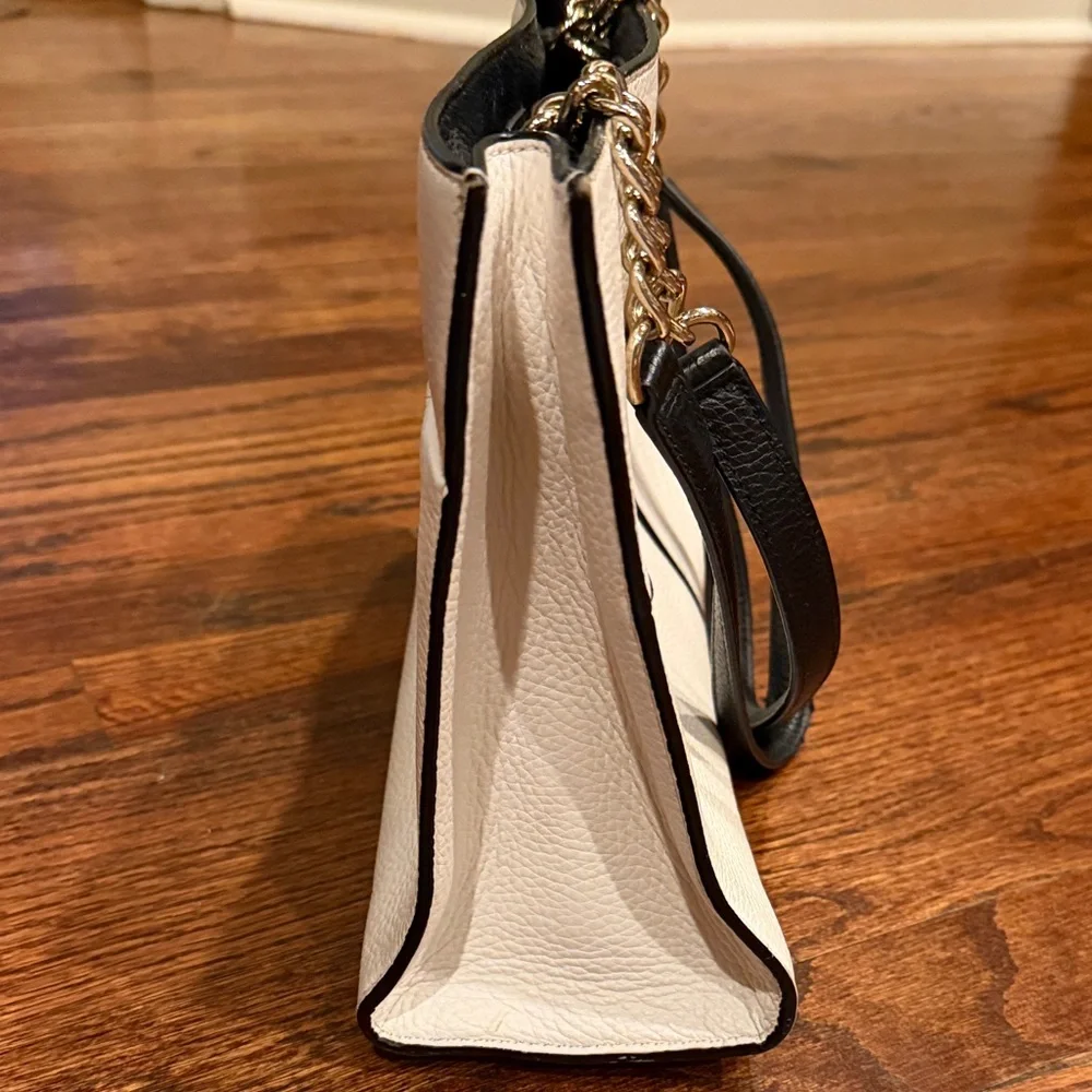 kate spade Cream & Black Leather Shoulder Tote with Gold Chain Straps